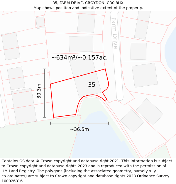 35, FARM DRIVE, CROYDON, CR0 8HX: Plot and title map