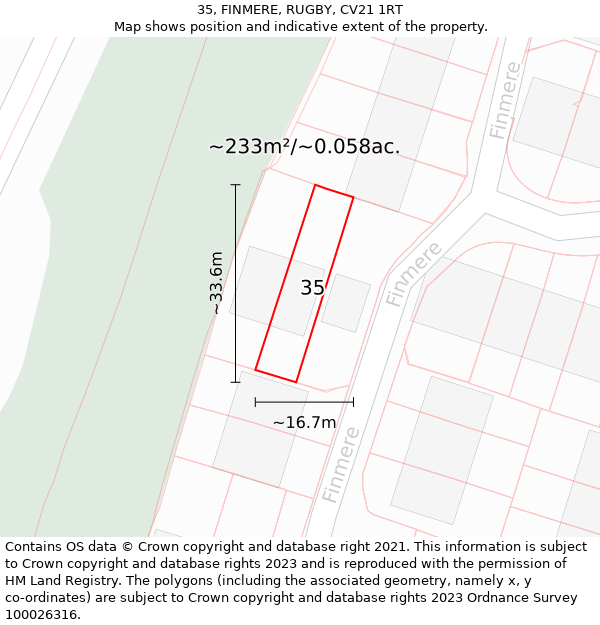 35, FINMERE, RUGBY, CV21 1RT: Plot and title map