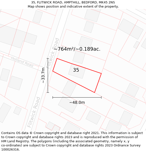 35, FLITWICK ROAD, AMPTHILL, BEDFORD, MK45 2NS: Plot and title map