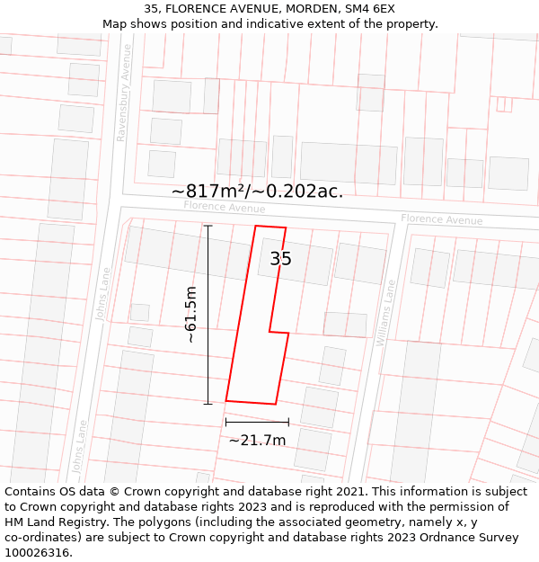 35, FLORENCE AVENUE, MORDEN, SM4 6EX: Plot and title map
