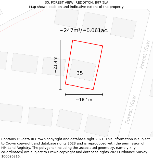 35, FOREST VIEW, REDDITCH, B97 5LA: Plot and title map