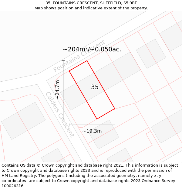 35, FOUNTAINS CRESCENT, SHEFFIELD, S5 9BF: Plot and title map