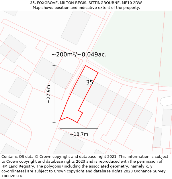 35, FOXGROVE, MILTON REGIS, SITTINGBOURNE, ME10 2DW: Plot and title map