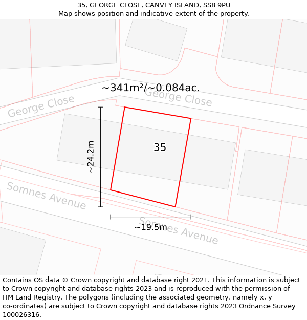 35, GEORGE CLOSE, CANVEY ISLAND, SS8 9PU: Plot and title map