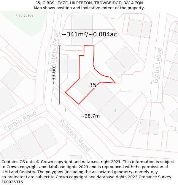 35, GIBBS LEAZE, HILPERTON, TROWBRIDGE, BA14 7QN: Plot and title map