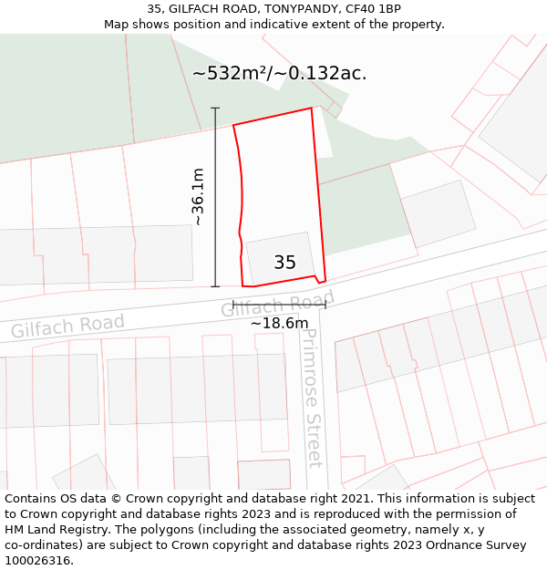 35, GILFACH ROAD, TONYPANDY, CF40 1BP: Plot and title map