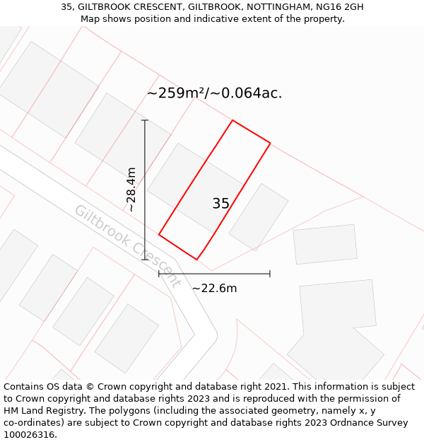 35, GILTBROOK CRESCENT, GILTBROOK, NOTTINGHAM, NG16 2GH: Plot and title map