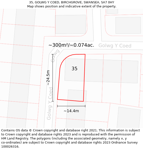 35, GOLWG Y COED, BIRCHGROVE, SWANSEA, SA7 0HY: Plot and title map