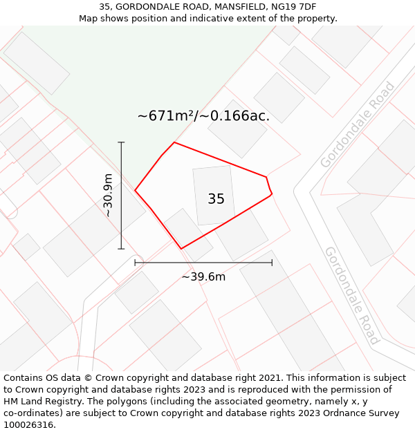 35, GORDONDALE ROAD, MANSFIELD, NG19 7DF: Plot and title map