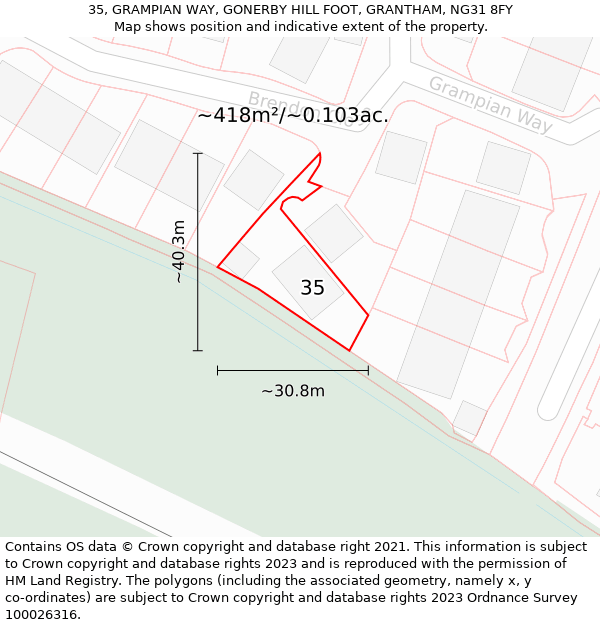 35, GRAMPIAN WAY, GONERBY HILL FOOT, GRANTHAM, NG31 8FY: Plot and title map