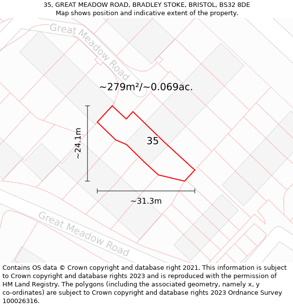 35, GREAT MEADOW ROAD, BRADLEY STOKE, BRISTOL, BS32 8DE: Plot and title map
