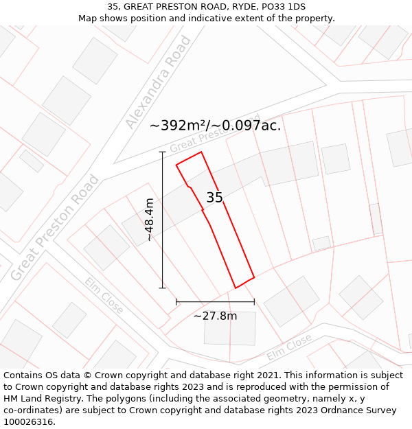 35, GREAT PRESTON ROAD, RYDE, PO33 1DS: Plot and title map