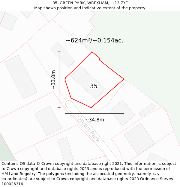 35, GREEN PARK, WREXHAM, LL13 7YE: Plot and title map