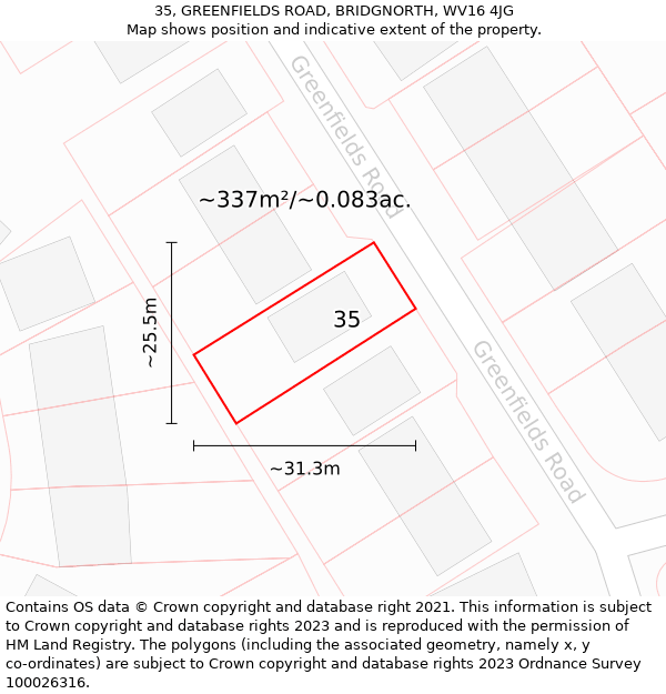 35, GREENFIELDS ROAD, BRIDGNORTH, WV16 4JG: Plot and title map