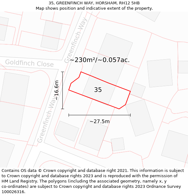 35, GREENFINCH WAY, HORSHAM, RH12 5HB: Plot and title map