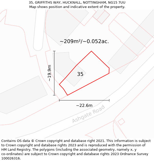 35, GRIFFITHS WAY, HUCKNALL, NOTTINGHAM, NG15 7UU: Plot and title map