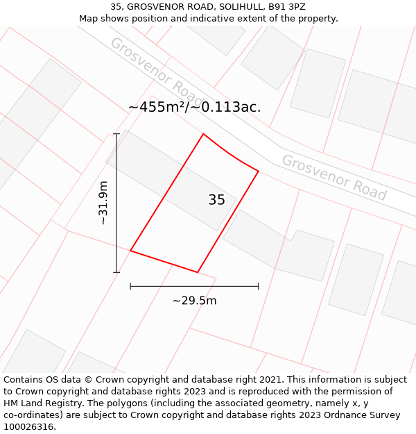 35, GROSVENOR ROAD, SOLIHULL, B91 3PZ: Plot and title map