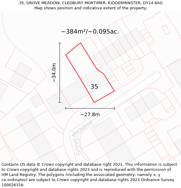 35, GROVE MEADOW, CLEOBURY MORTIMER, KIDDERMINSTER, DY14 8AG: Plot and title map