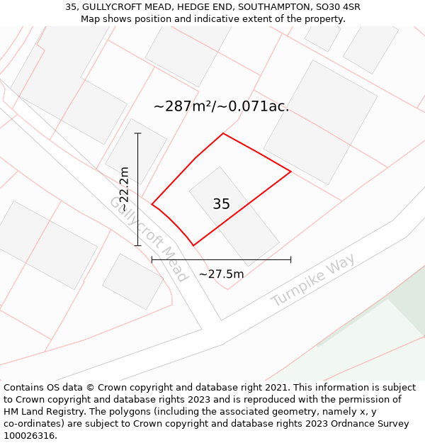 35, GULLYCROFT MEAD, HEDGE END, SOUTHAMPTON, SO30 4SR: Plot and title map