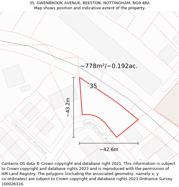 35, GWENBROOK AVENUE, BEESTON, NOTTINGHAM, NG9 4BA: Plot and title map