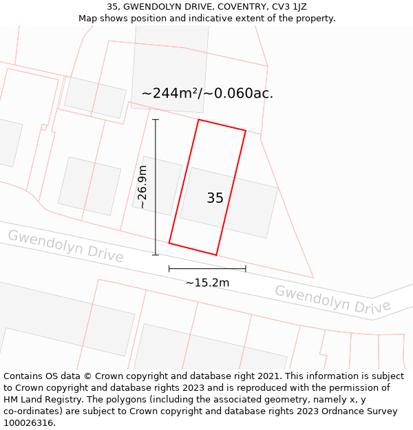 35, GWENDOLYN DRIVE, COVENTRY, CV3 1JZ: Plot and title map