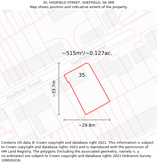 35, HADFIELD STREET, SHEFFIELD, S6 3RR: Plot and title map