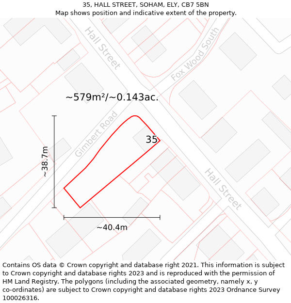 35, HALL STREET, SOHAM, ELY, CB7 5BN: Plot and title map