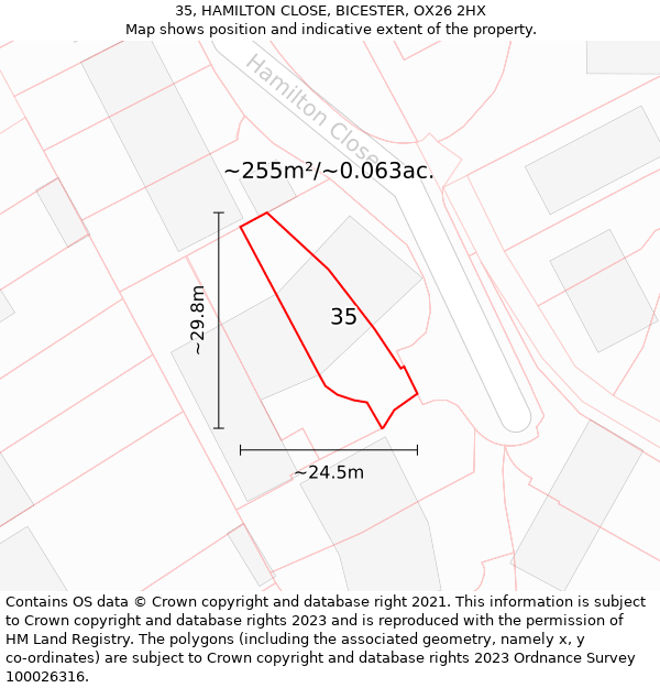 35, HAMILTON CLOSE, BICESTER, OX26 2HX: Plot and title map