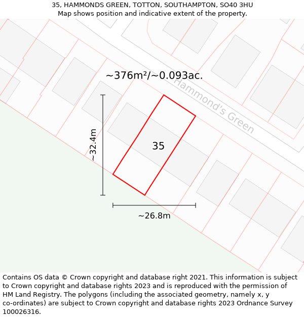 35, HAMMONDS GREEN, TOTTON, SOUTHAMPTON, SO40 3HU: Plot and title map