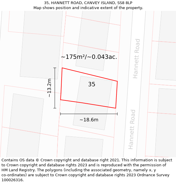 35, HANNETT ROAD, CANVEY ISLAND, SS8 8LP: Plot and title map