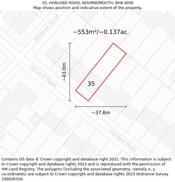 35, HARLAND ROAD, BOURNEMOUTH, BH6 4DW: Plot and title map