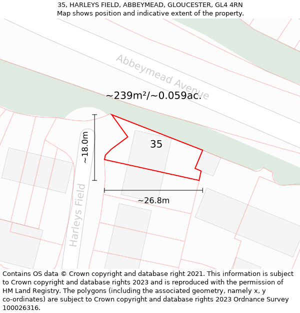 35, HARLEYS FIELD, ABBEYMEAD, GLOUCESTER, GL4 4RN: Plot and title map