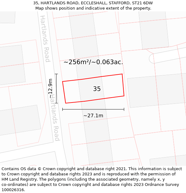 35, HARTLANDS ROAD, ECCLESHALL, STAFFORD, ST21 6DW: Plot and title map