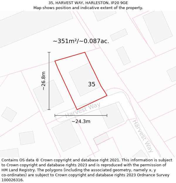 35, HARVEST WAY, HARLESTON, IP20 9GE: Plot and title map