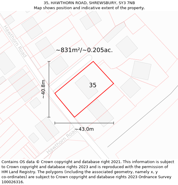 35, HAWTHORN ROAD, SHREWSBURY, SY3 7NB: Plot and title map