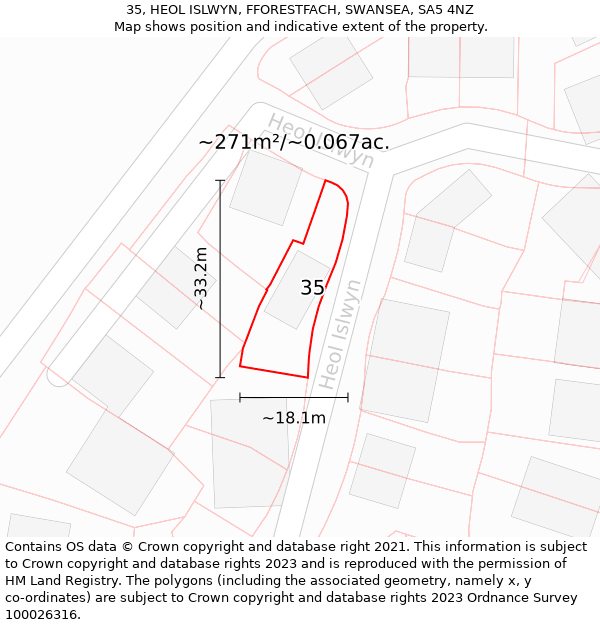 35, HEOL ISLWYN, FFORESTFACH, SWANSEA, SA5 4NZ: Plot and title map