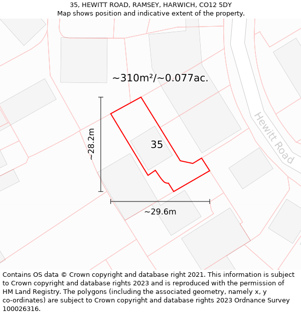 35, HEWITT ROAD, RAMSEY, HARWICH, CO12 5DY: Plot and title map