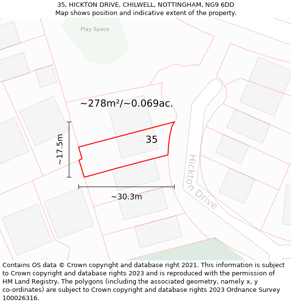 35, HICKTON DRIVE, CHILWELL, NOTTINGHAM, NG9 6DD: Plot and title map