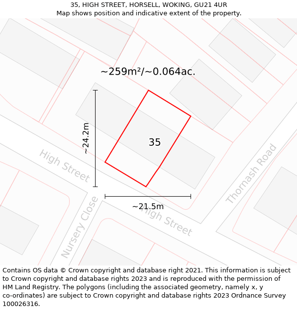 35, HIGH STREET, HORSELL, WOKING, GU21 4UR: Plot and title map