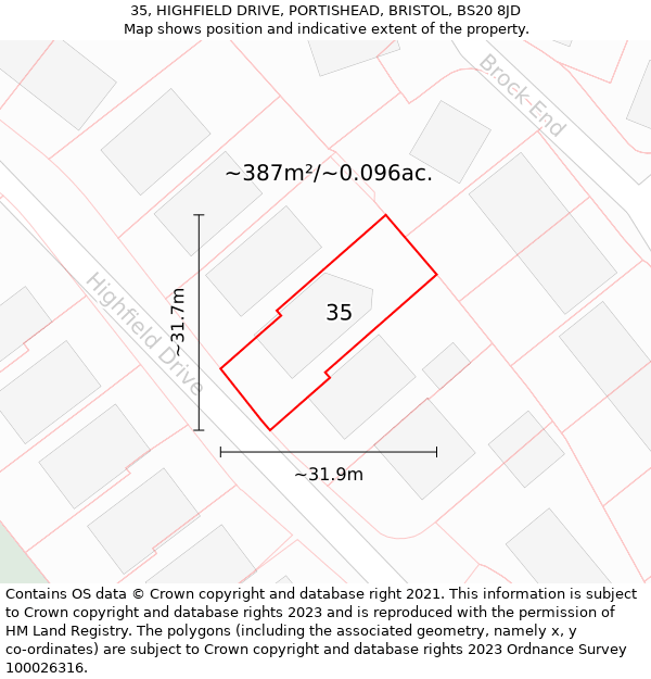 35, HIGHFIELD DRIVE, PORTISHEAD, BRISTOL, BS20 8JD: Plot and title map