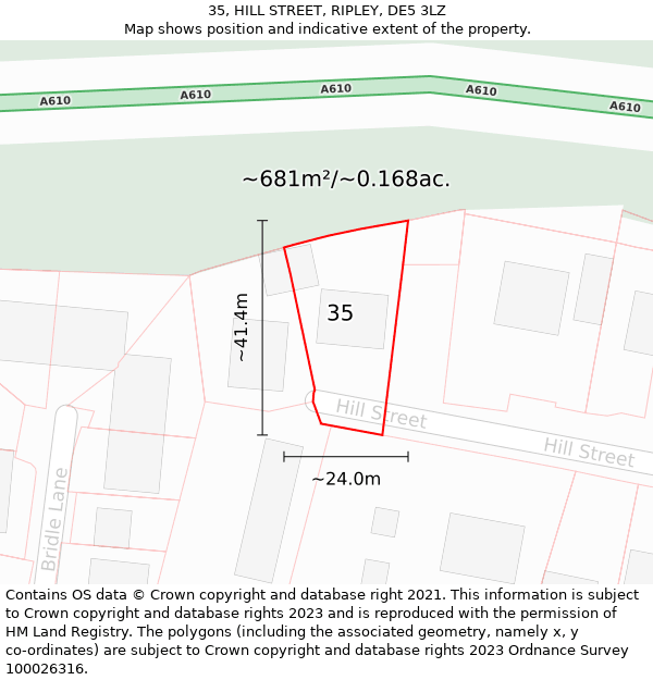 35, HILL STREET, RIPLEY, DE5 3LZ: Plot and title map