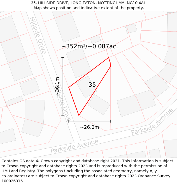 35, HILLSIDE DRIVE, LONG EATON, NOTTINGHAM, NG10 4AH: Plot and title map