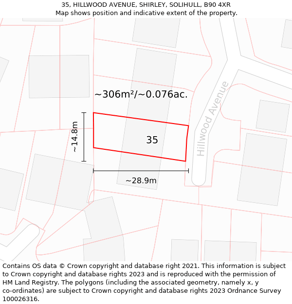 35, HILLWOOD AVENUE, SHIRLEY, SOLIHULL, B90 4XR: Plot and title map