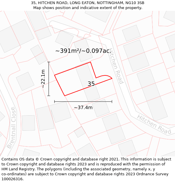 35, HITCHEN ROAD, LONG EATON, NOTTINGHAM, NG10 3SB: Plot and title map