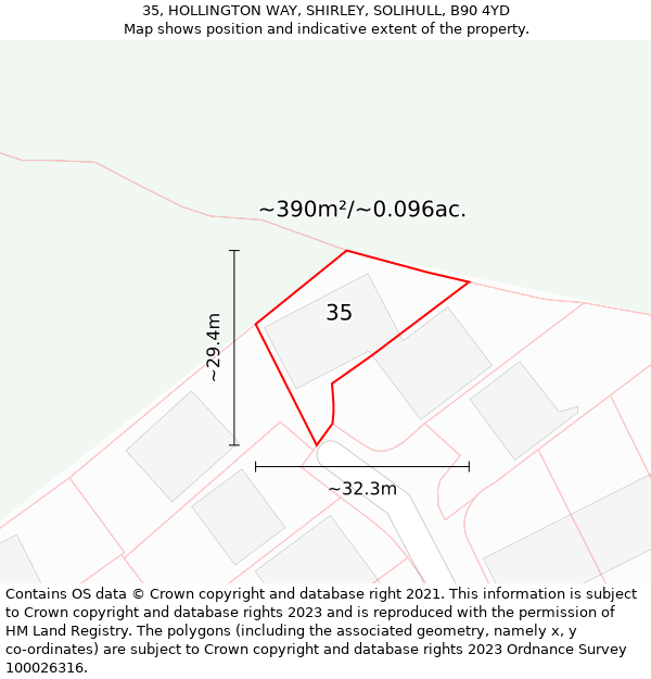 35, HOLLINGTON WAY, SHIRLEY, SOLIHULL, B90 4YD: Plot and title map