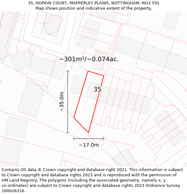 35, HOPKIN COURT, MAPPERLEY PLAINS, NOTTINGHAM, NG3 5SS: Plot and title map