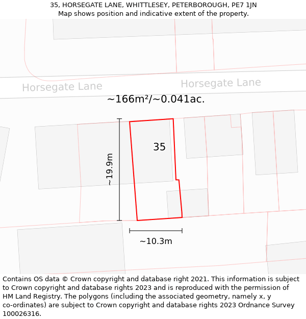 35, HORSEGATE LANE, WHITTLESEY, PETERBOROUGH, PE7 1JN: Plot and title map