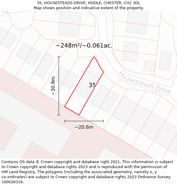 35, HOUSESTEADS DRIVE, HOOLE, CHESTER, CH2 3DL: Plot and title map