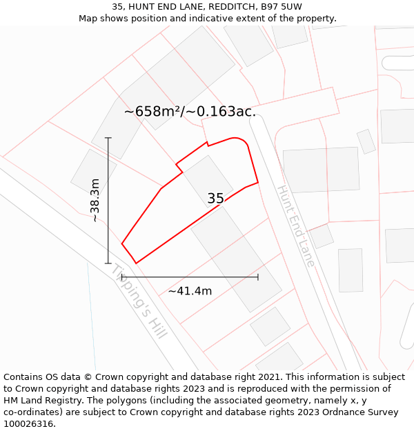 35, HUNT END LANE, REDDITCH, B97 5UW: Plot and title map