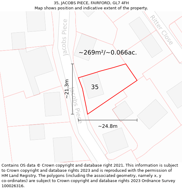 35, JACOBS PIECE, FAIRFORD, GL7 4FH: Plot and title map